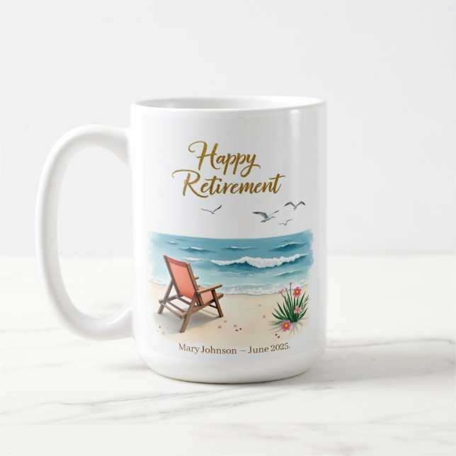 Taza De Café Playa de acuarela de retiro feliz personalizada (Izquierda)