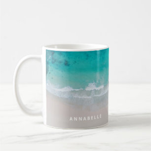 Taza De Café Playa de arena tropical oceánica personalizada mo