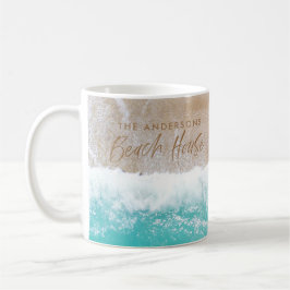 Taza De Café Playa de arena tropical océano olas soleadas casa