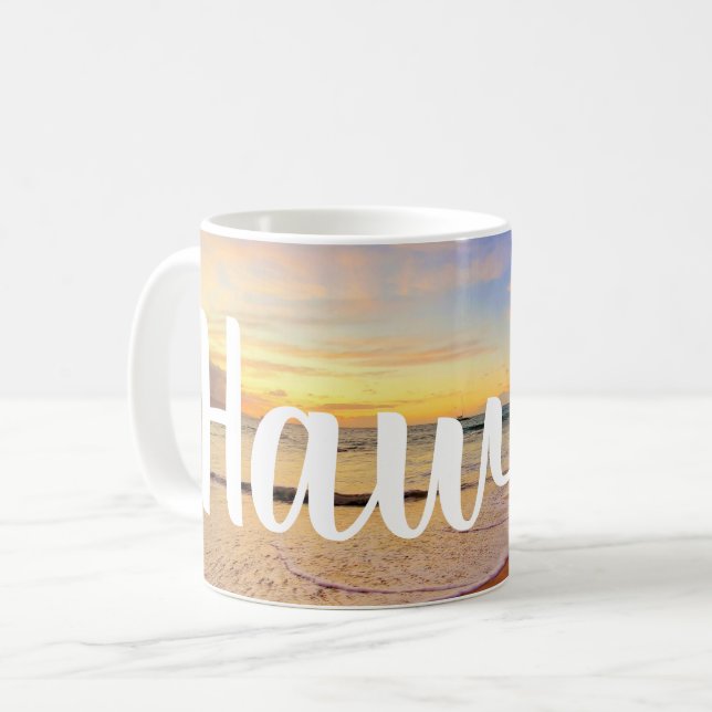Taza De Café Playa de arena y atardecer (Anverso izquierdo)