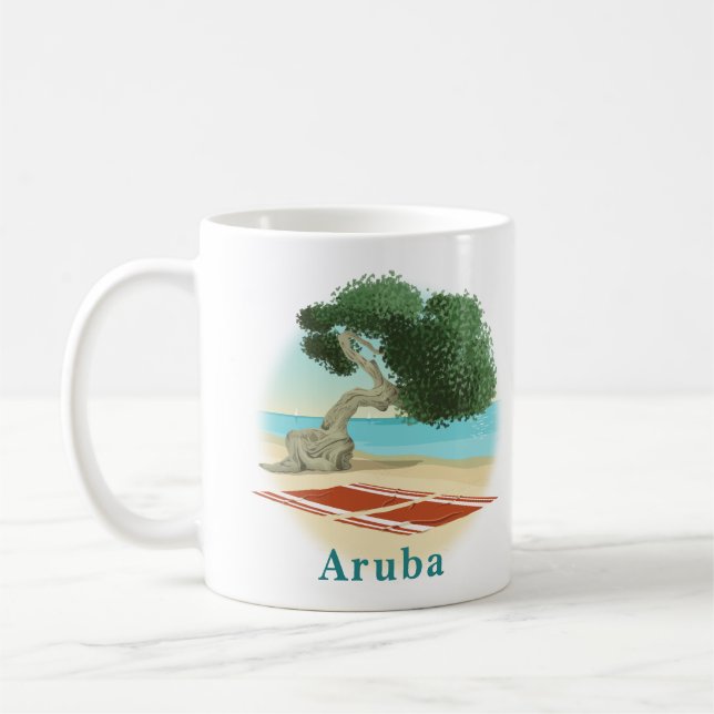 Taza De Café Playa de Aruba con árbol Divi Divi (Izquierda)