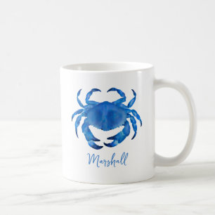 Taza De Café Playa de Crustacean de Cangrejo Azul