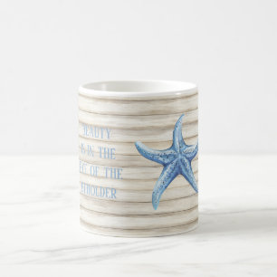 Taza De Café Playa de Estrella de Mar Azul de Madera Falsa