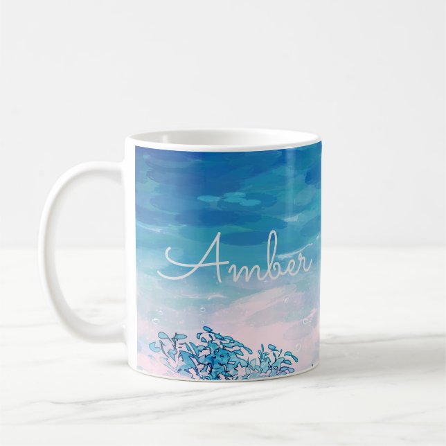 Taza De Café Playa de Océano Azul Personalizada (Izquierda)