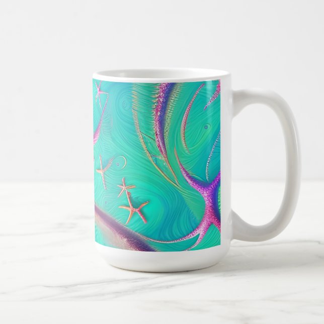 Taza De Café Playa de pez estrella verde azulada y púrpura (Derecha)