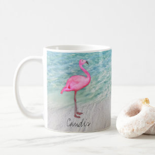 Taza De Café Playa de Sandy tropical del flamenco rosado de