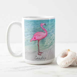 Taza De Café Playa de Sandy tropical del flamenco rosado de