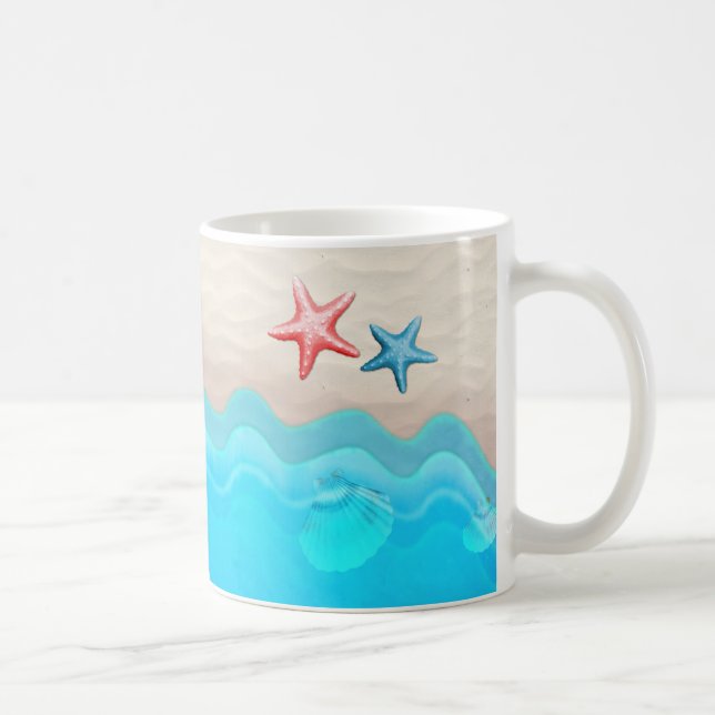 Taza De Café Playa de Sandy y estrellas de mar (Derecha)