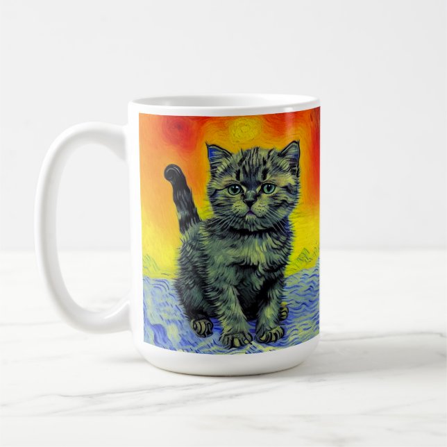 Taza De Café Playa de Sunset Cat Style Van Gogh (Izquierda)
