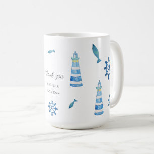 Taza De Café Playa del Faro Acuarela Pintado a mano