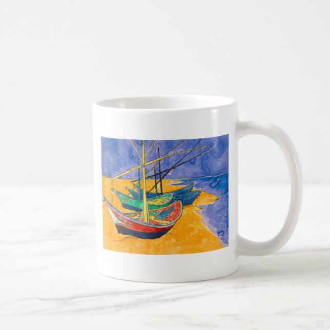 Taza De Café Playa del Impresionismo de los barcos Van Gogh (Derecha)