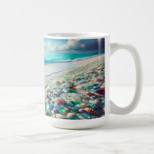 Taza De Café Playa del Océano bonito con cristales marinos