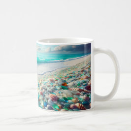 Taza De Café Playa del Océano bonito con cristales marinos
