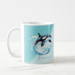 Taza De Café Playa del Océano Orca azul y blanco Náutica