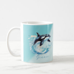Taza De Café Playa del Océano Orca azul y blanco Náutica