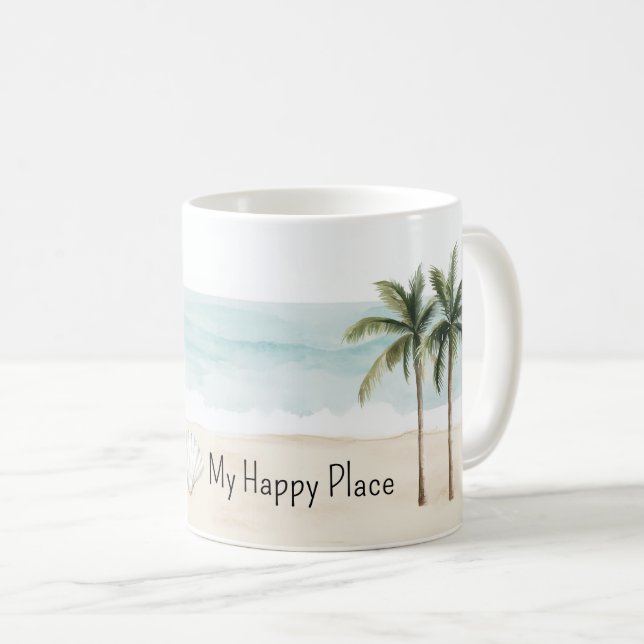 Taza De Café Playa del Océano Palmas Tropicales Conchas (Anverso derecho)
