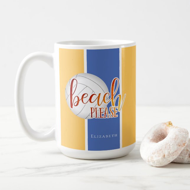 Taza De Café playa divertida diciendo voleibol chica personaliz (Con donut)