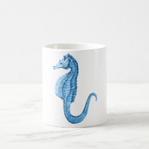 Taza De Café Playa náutica costera del océano del seahorse azul