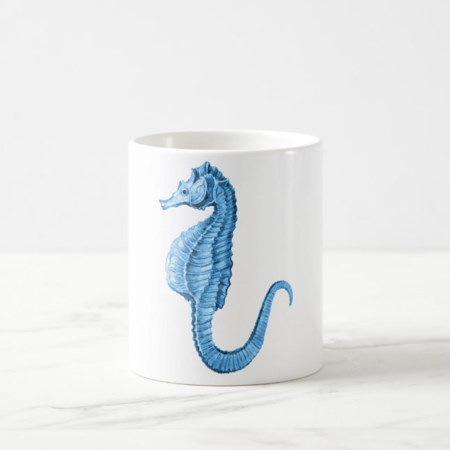 Taza De Café Playa náutica costera del océano del seahorse azul (Centro)
