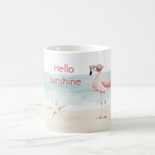 Taza De Café Playa Océano Estrella de Mar Flamenco Rosa Hola So