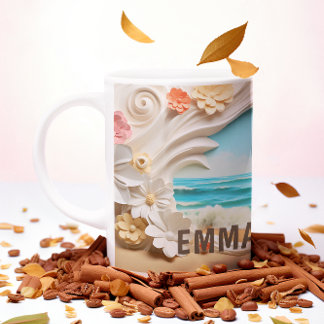 Taza De Café Playa personalizada Beach Cove Floral 3D look Beac