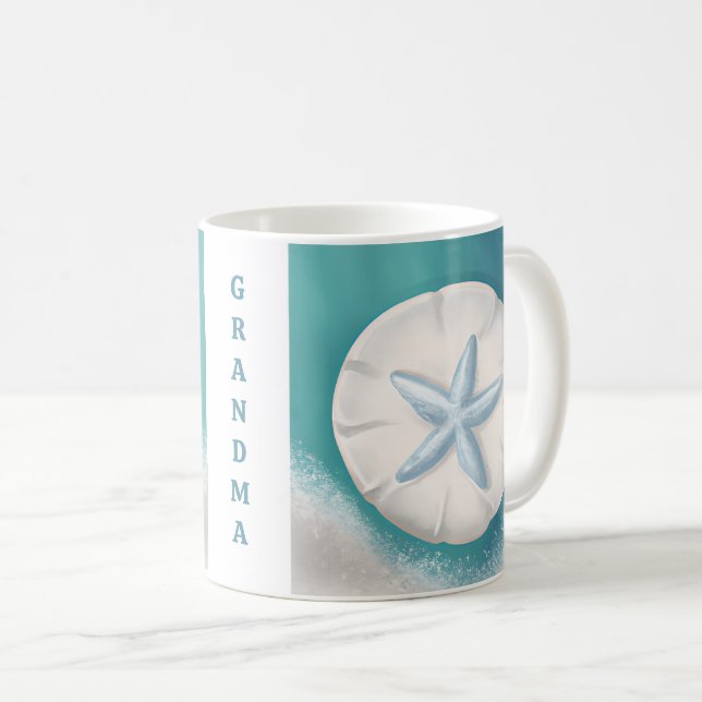 Taza De Café Playa personalizada de Starfish Verde azulada de b (Anverso derecho)