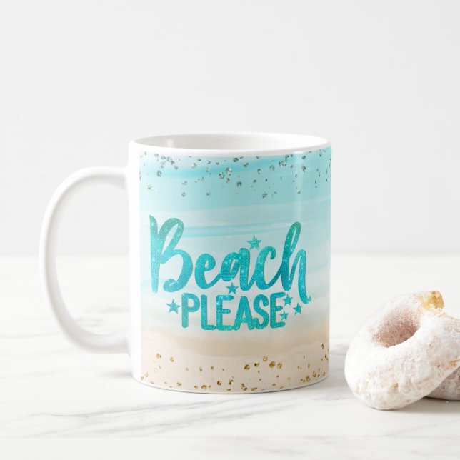 Taza De Café Playa Purpurina de acuarela personalizada, por fav (Con donut)