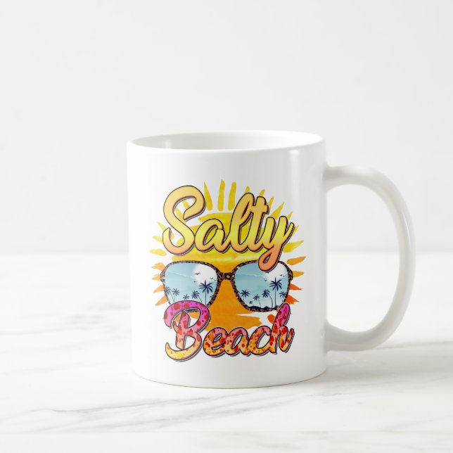 Taza De Café Playa Salty | Sol tropical y árbol de palmas (Derecha)