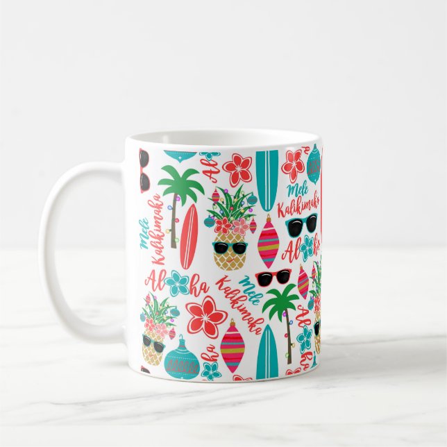 Taza De Café Playa Tropical De Piña Hawái Mele Kalikimaka (Izquierda)