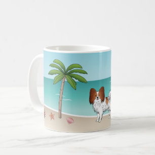 Taza De Café Playa Tropical De Verano Del Perro Papilino Rojo Y
