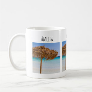Taza De Café Playa Tropical Escénica con Sombrilla de Paja
