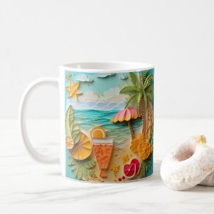 Taza De Café Playa Tropical Impresa Con Aspecto 3D