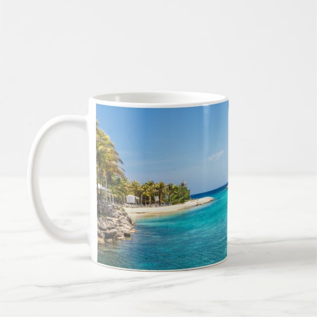Taza De Café Playa tropical panorámica con chozas de paja (Izquierda)