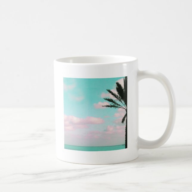 Taza De Café Playa tropical, vistas al océano, nubes rosas, pal (Derecha)