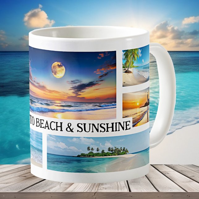 Taza De Café Playa tropical y Collage de fotos Sunshine (Tropical beach photo collage mug - great for a beach house or summer memories)