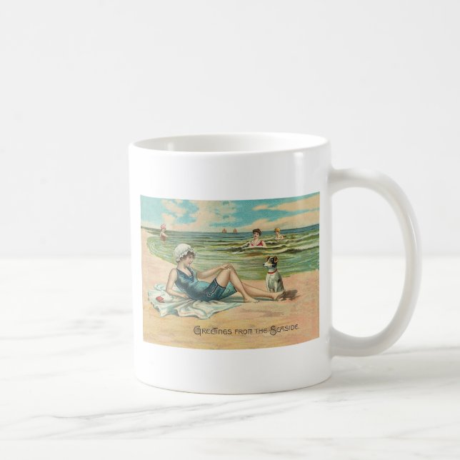 Taza De Café Playa Victoriana Natación Chica Océano vacaciones  (Derecha)