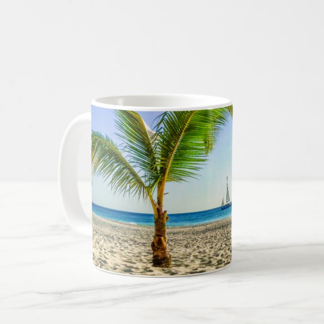 Taza De Café Playas tropicales | Barco de vela, palmera, Aruba (Anverso izquierdo)