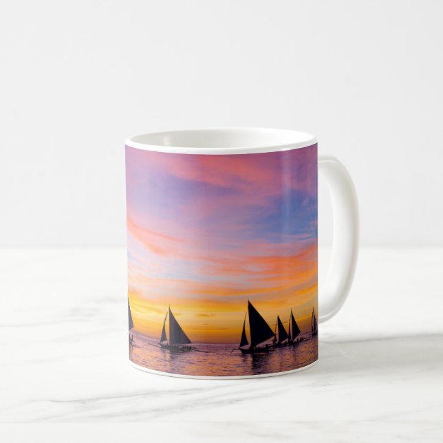 Taza De Café Playas tropicales | Veleros de atardecer, Filipina (Anverso derecho)
