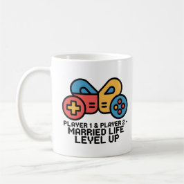 Taza De Café Player 1 & 2 Married Gamer Level Up Art