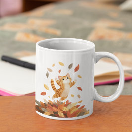 Taza De Café Playful Autumn Cat Mug Cute Gift