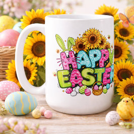 Taza De Café Playful Easter Artwork With Bunny Ears and Florals