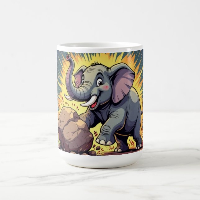 Taza De Café Playful Elephant Pushing a Rock – Fun Cartoon Anim (Centro)