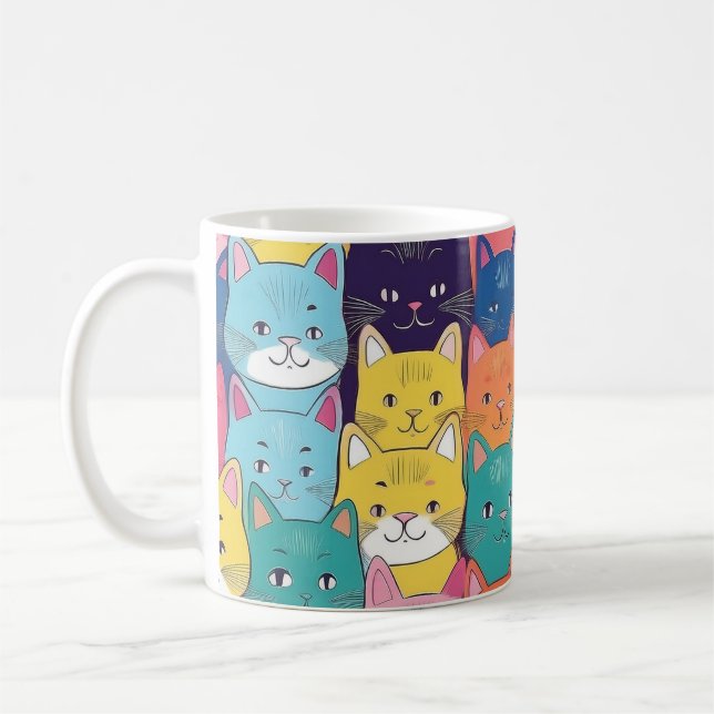 Taza De Café Playful Feline Pop Art - Colourful Cat Mug (Izquierda)