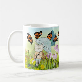 Taza De Café Playful Nature Scene con gato y mariposa