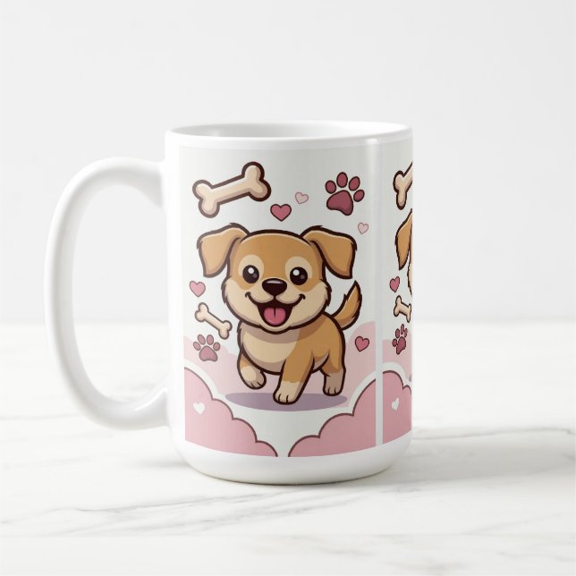 Taza De Café Playful Puppy Joy – Cute Cartoon Dog in Pastel  (Izquierda)
