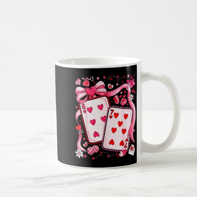Taza De Café Playing Cards Valentine 67 Coquette Bow Couple Mat (Derecha)
