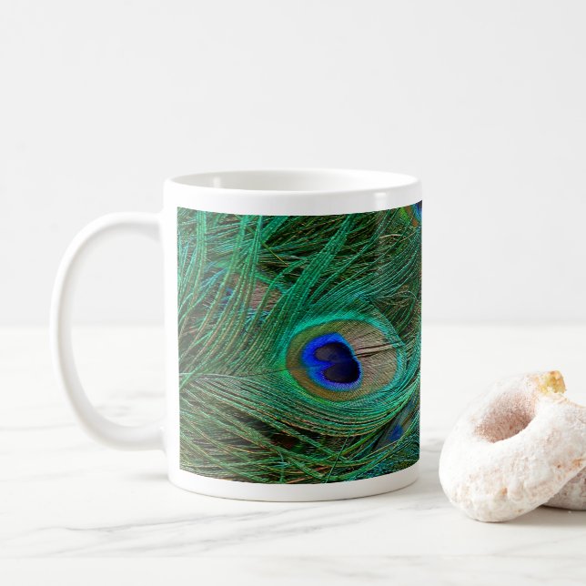 Taza De Café Pluma de pavo real azul india (Con donut)
