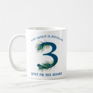 Taza De Café Pluma de pavo real personalizable del 3er aniversa