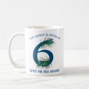 Taza De Café Pluma de pavo real personalizable del 6º aniversar