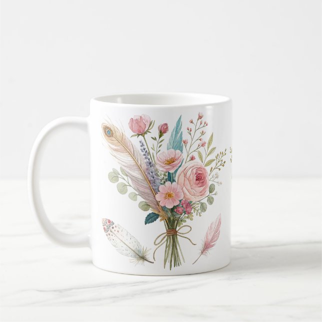 Taza De Café Pluma floral rosa (Izquierda)
